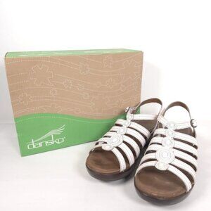 Dansko LEATHER White Drea Fisherman Gladiator Buckle Low Wedge‎ Sandals Size 40